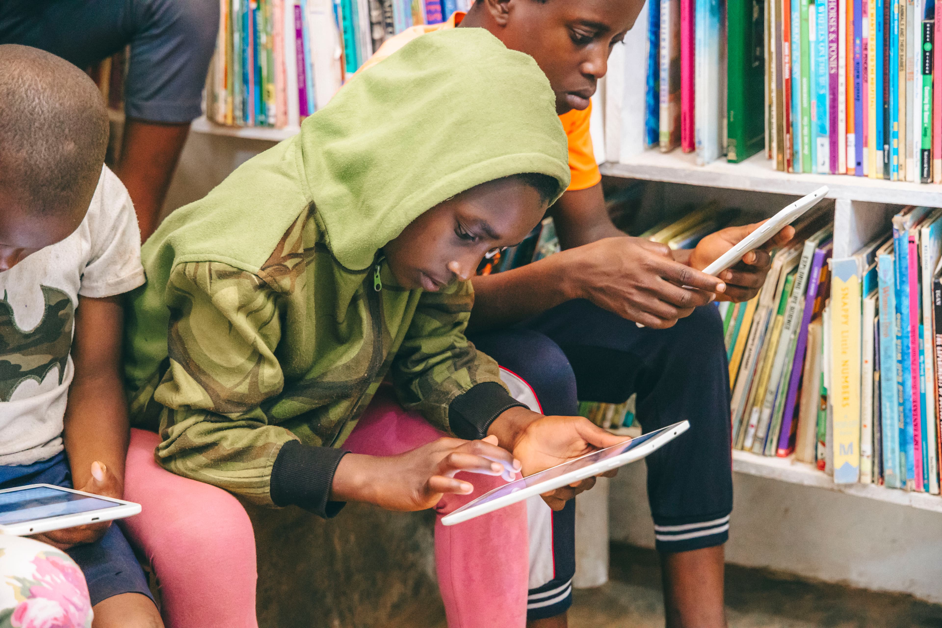 Students Using SomaBox in a library